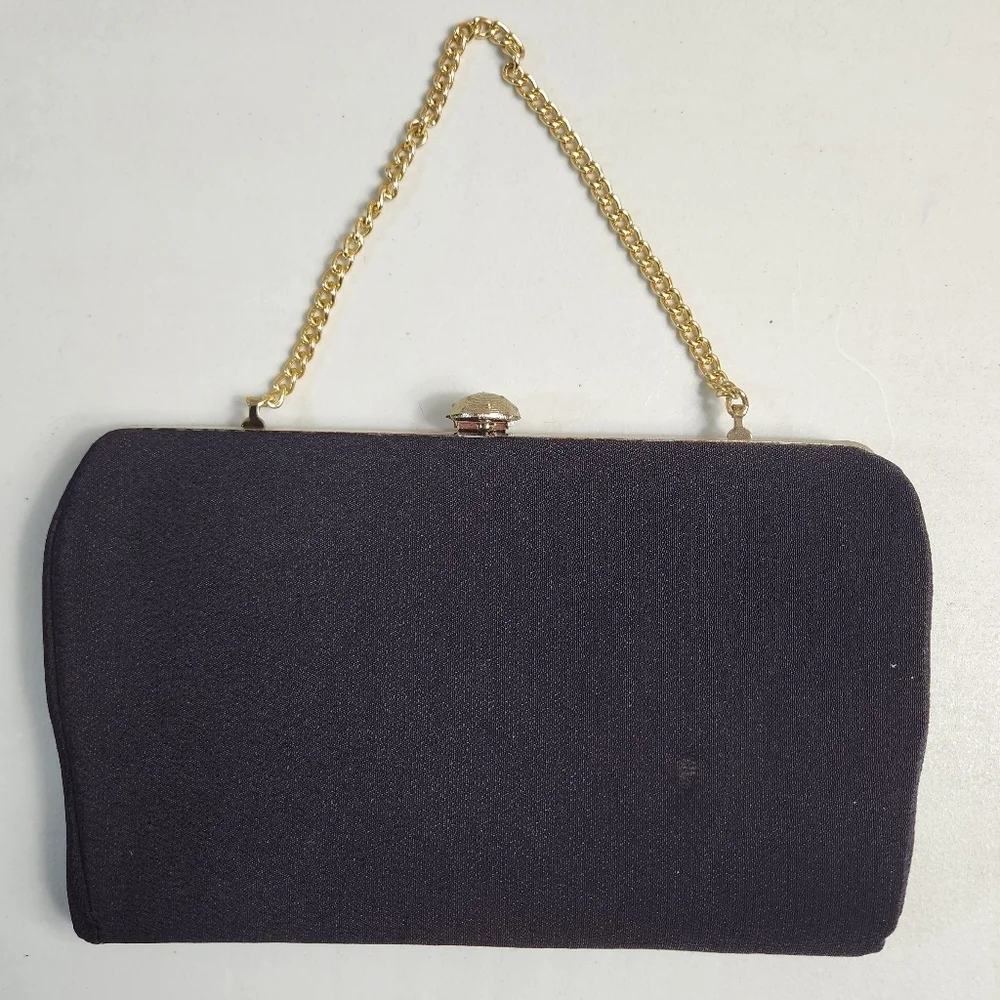 Vintage Womens Dark Brown & Gold Tone Evening Clutch/Wristlet